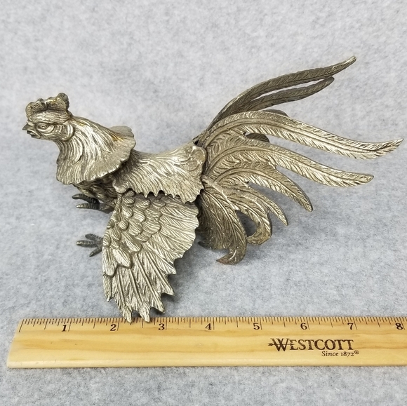 Pair Fighting Gamecock Roosters Vintage Italian Brass Figurines Made in Italy - Picture 13 of 17